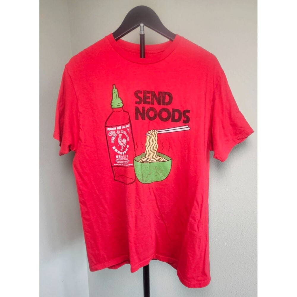 Tee Luv‎ Send Noods T Shirt Mens Large Red Graphic Sriracha Ramen Funny Food Tee